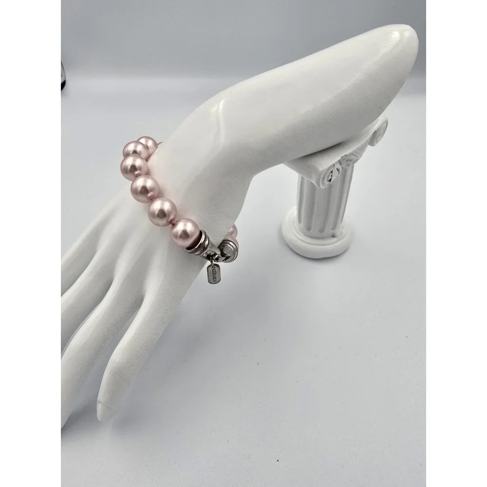 KISSAKA‎ Vintage Pink Faux Pearl Glass Bracelet Barbie Spring